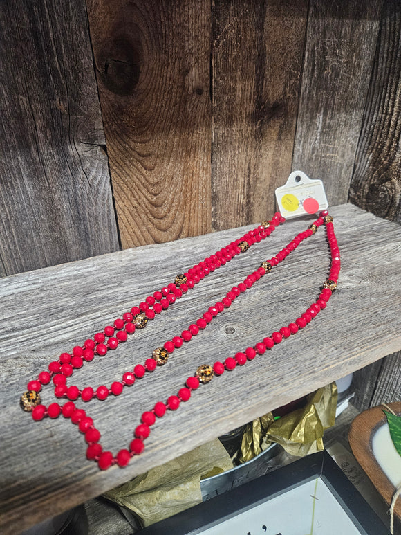 Red Cheetah Beaded necklace