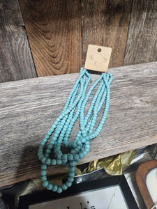 Teal Marbled Beaded Necklace