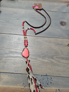 Red Gold and Cheetah Necklace and earrings