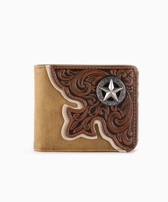 EMBOSSED FLORAL MEN'S BIFOLD PU LEATHER WALLET